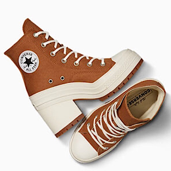 Converse Chuck Sneaker Heels Chunky Size 12 Brown White Fits 12.5 Women - Picture 5 of 8